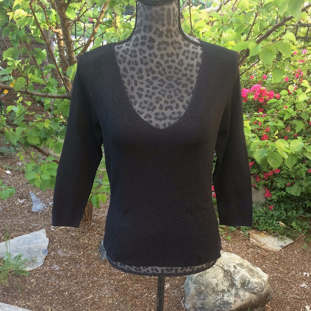 Worthington Black V-Neck Long Sleeve Shirt - Size Small